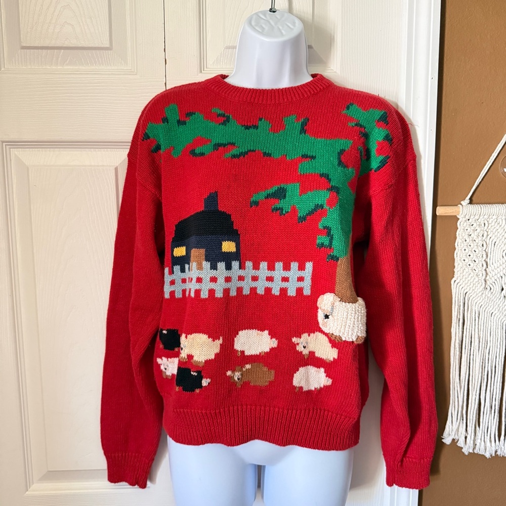 The Eagles Eye Vintage Novelty Farm Scene Sweater with 3D Knit / Size Kids L